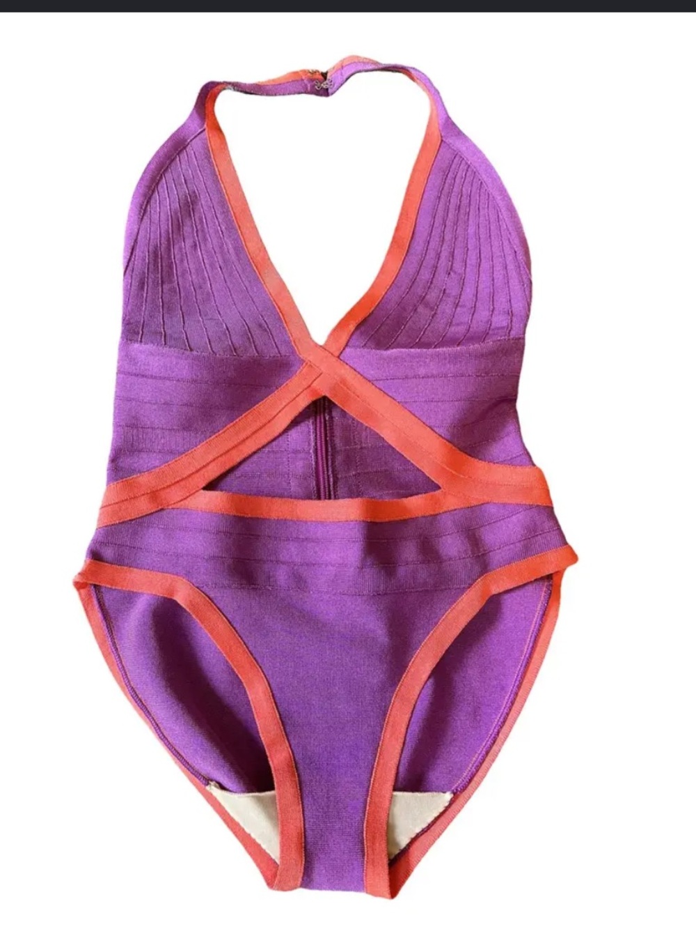 Herve Leger Purple One-Piece with Orange Trim